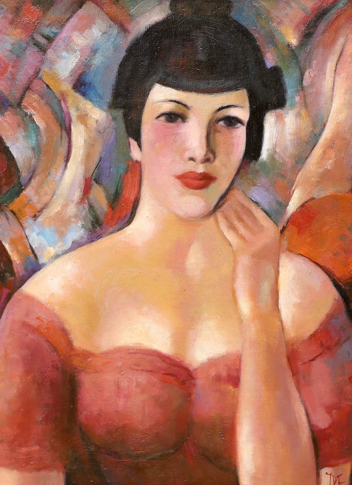 Oil on board, Head and shoulders portrait of a woman, 42 x 32cm